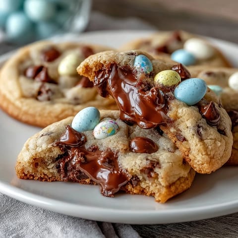 Weiche, zähe Kekse voller Schokoladenstückchen und bunter, knuspriger Cadbury Mini Eier – perfekt für Ostern oder einen Frühlingsgenuss.