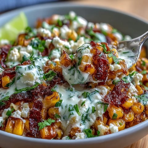 Bunter mexikanischer Straßen-Corn-Salat mit cremiger Sauce und Cotija-Käse
