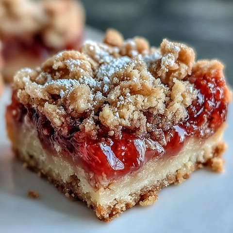 Saftiger Strawberry Rhubarb Crumble mit goldbrauner Streuseldecke, servierfertig.