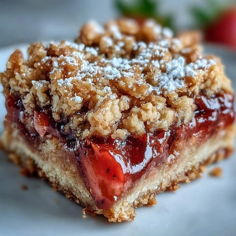 Buttriger Strawberry Rhubarb Crumble, bereit für deinen Genuss, mit frischer Frucht.