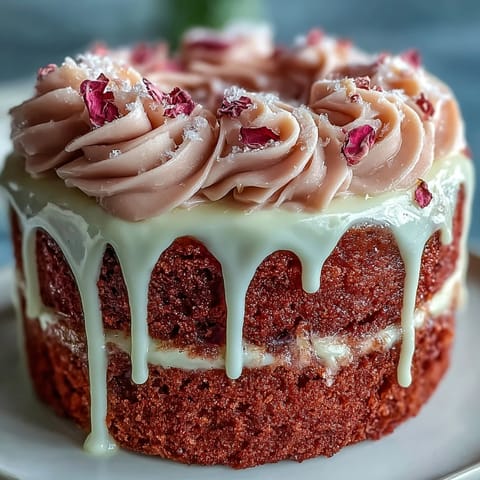 Ein zartrosa schimmernder Rosé-Samt-Kuchen, perfekt für Feierlichkeiten.