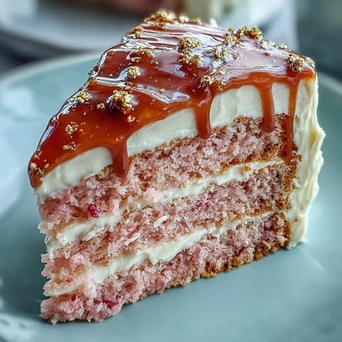 Zartrosa Rosé Kuchen mit schimmerndem Goldtropfen für Ihre Brautparty.
