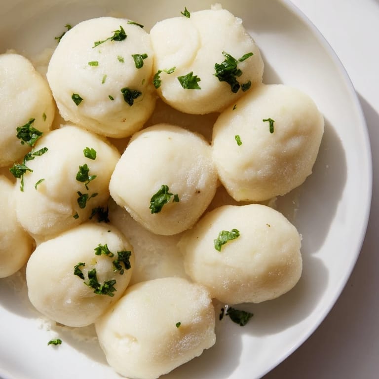 Steaming hot potato dumplings, light as air, perfect as a comforting side dish for dinner.