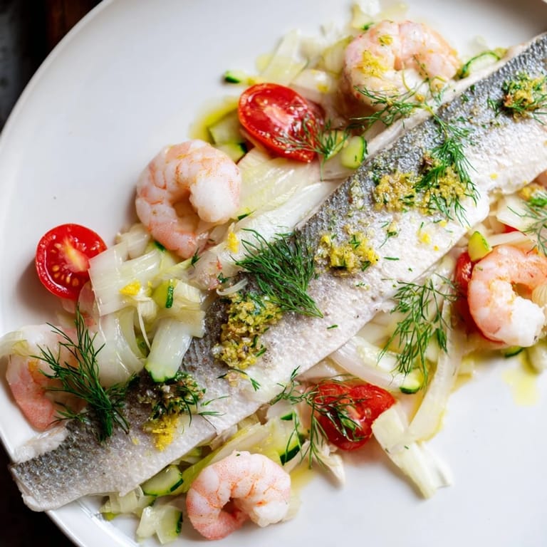 Ein Teller dampfendes Plongeons dans lOcéan Poisson Bleu: zarter Fisch, Gemüse, und ein Hauch Zitrone.