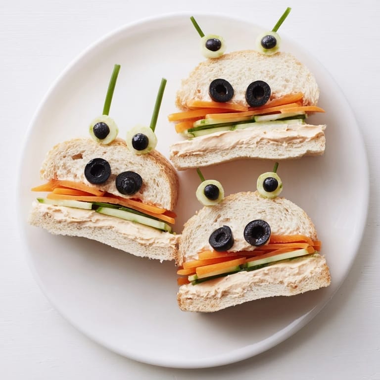 Vibrant arrangement of cute bee sandwiches with fresh grapes and cheese for a picnic.