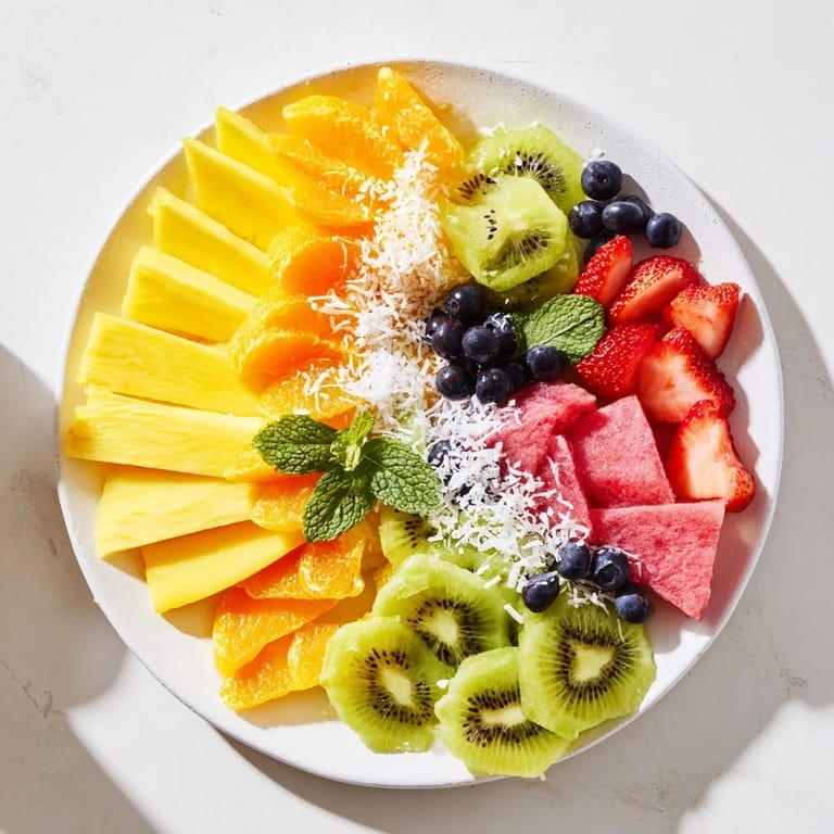 Fresh Tropical Pineapple Sun Fruit Platter: a colorful display of vibrant, ready-to-eat fruits for a refreshing side.