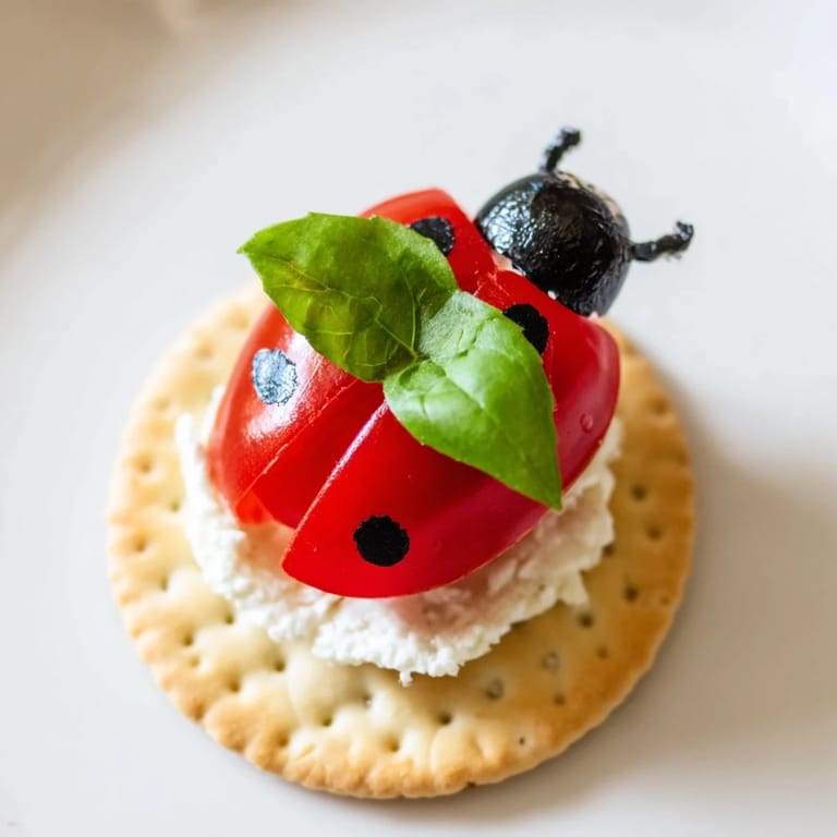 Garden Snacks: These creative ladybug tomato and olive bites are a fun, healthy snack option.