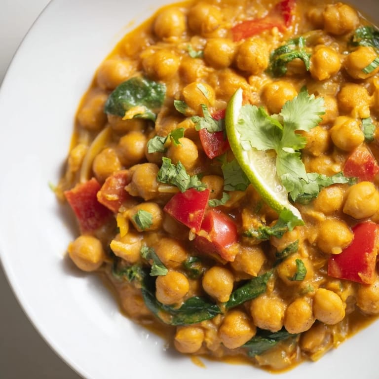 Close-up of a steaming bowl of chickpea curry, ready to be enjoyed with fluffy rice.