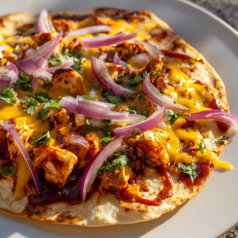 This easy-to-make BBQ Chicken Flatbread features juicy chicken and tangy barbecue sauce.