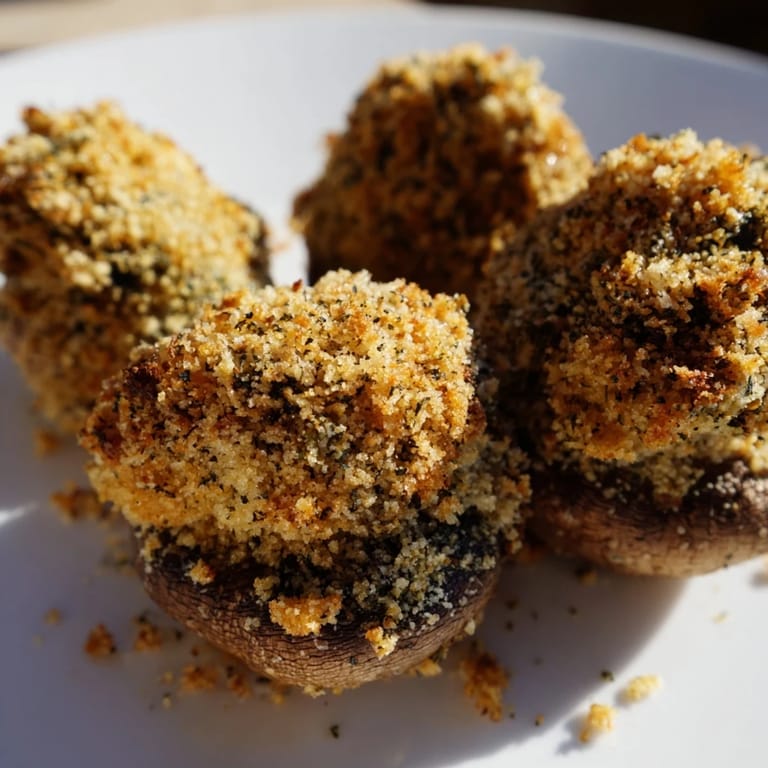 Appetizing Ranch-Seasoned Crispy Mushrooms, freshly baked, offering a crunchy exterior and delightful dipping possibilities.