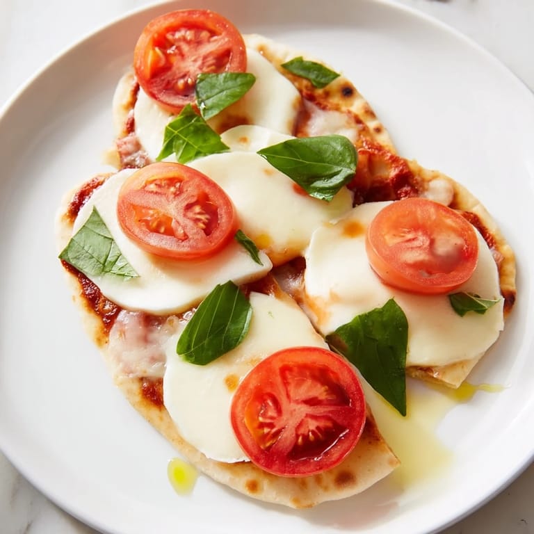 Quick Margherita Naan Pizza with bubbling mozzarella, fresh basil, and a perfectly baked naan crust.