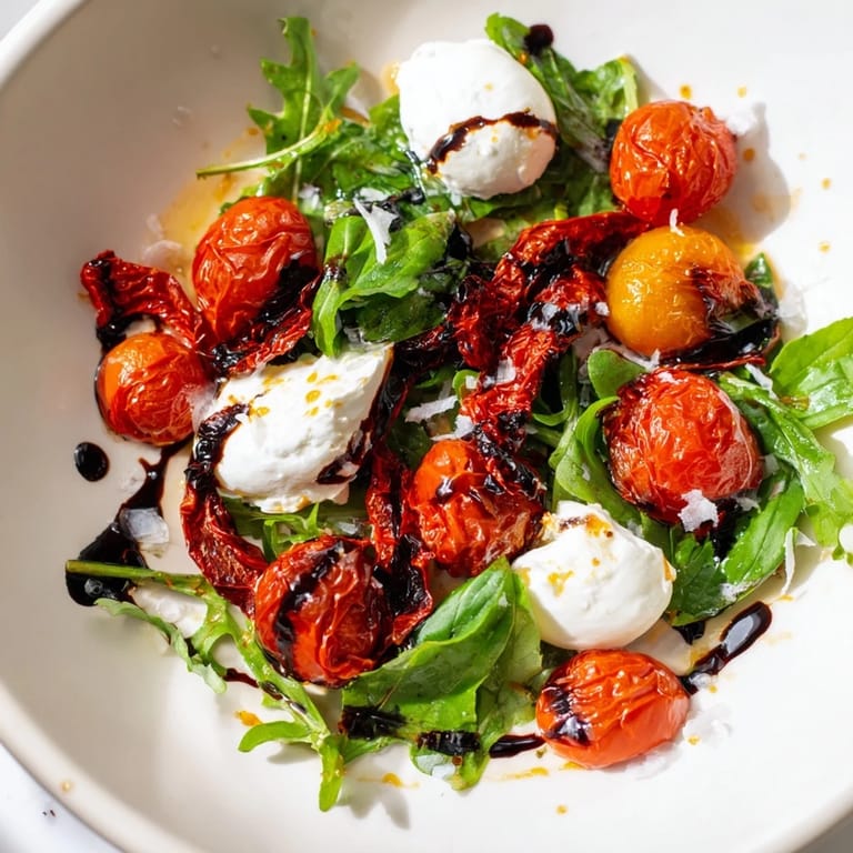 This colorful Tomato Flight Salad features burrata, basil, and a delicious balsamic dressing.