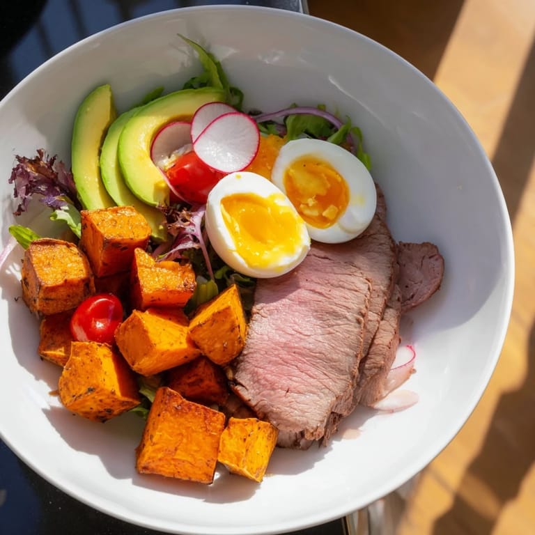 Enjoy a close-up of this delicious High-Protein Beef Avocado Bowl, packed with protein and healthy fats.