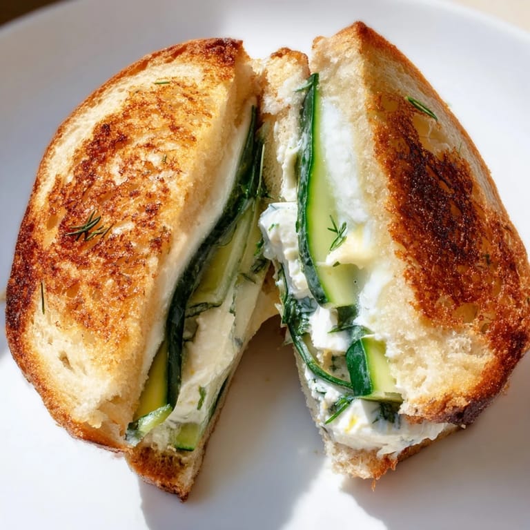Melted Whipped Feta Spring Grilled Cheese sandwich beside a sparkling lemonade, highlighting the tangy feta and herb filling between toasty bread.