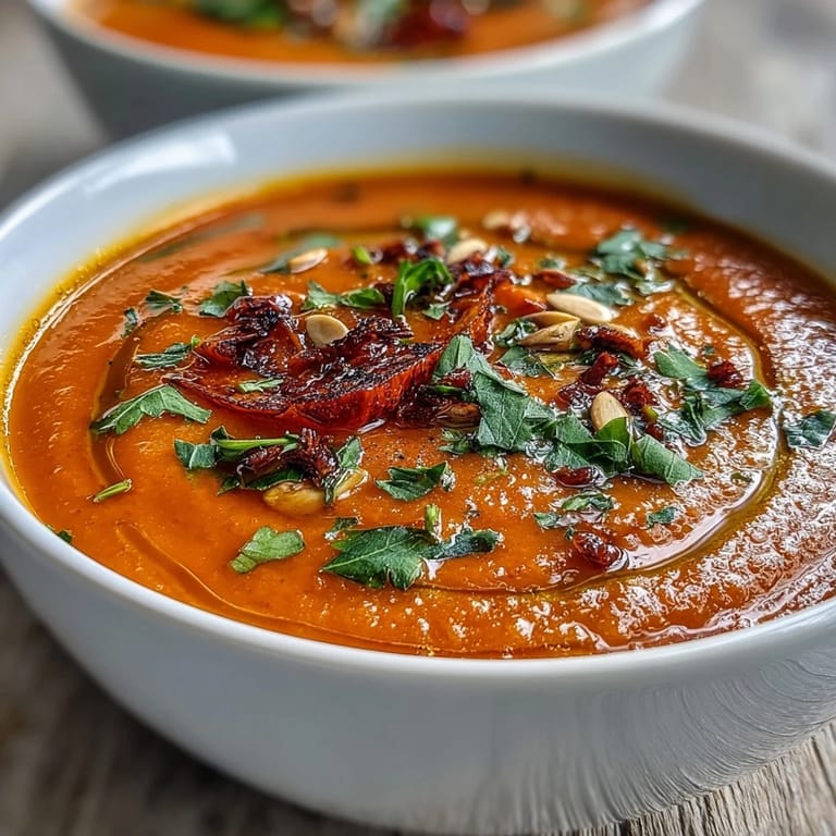 Herzhafte Ofenroggen-Gemüsesuppe mit goldenem Bräunungspunkt, garniert mit Olivenöl und knusprigen Croutons.