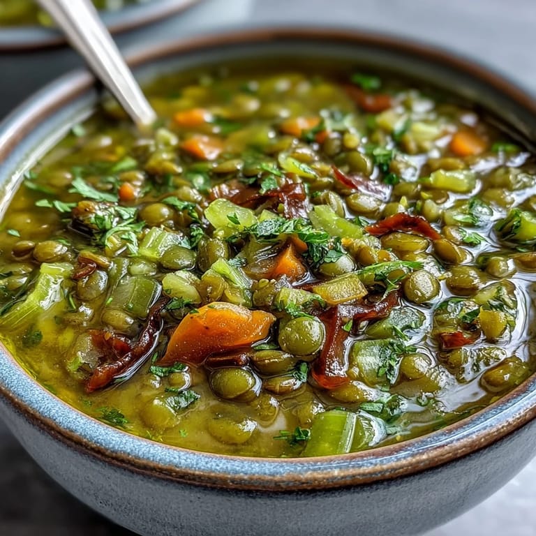 Würzige indische Mung-Bohnen-Suppe mit Karotten und Staudensellerie, dampfend heiß aus dem Topf serviert.