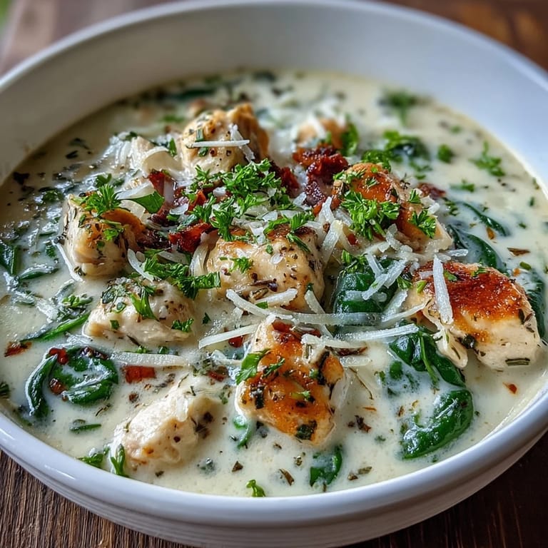 Steaming bowls of Garlic Parmesan Chicken Soup served alongside warm crusty bread.