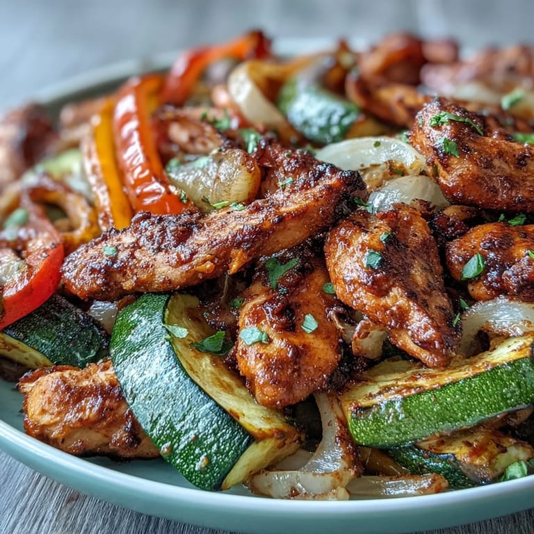 Aromatisches Sheet Pan Fajita Bowl mit gerösteten Gemüsestreifen und würziger Avocado auf Blumenkohlreis.