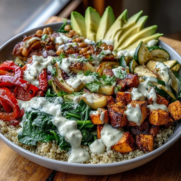 Saftige Karotten und rote Paprika neben schwarzaugen Erbsen auf Quinoa im Buddha-Schüssel-Rezept.