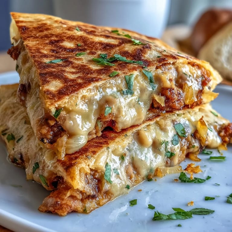 Gekreuzte Obereinansicht der Black-Eyed Pea Quesadilla mit frischer Koriander-Garnitur