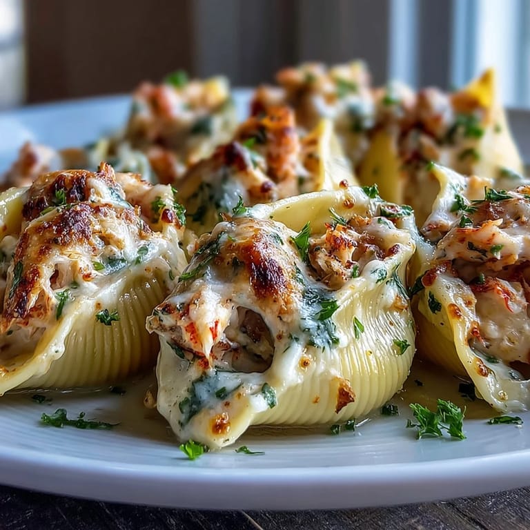 Italian-American Creamy Seafood Stuffed Shells served family-style, perfect for special occasions or elegant date nights.