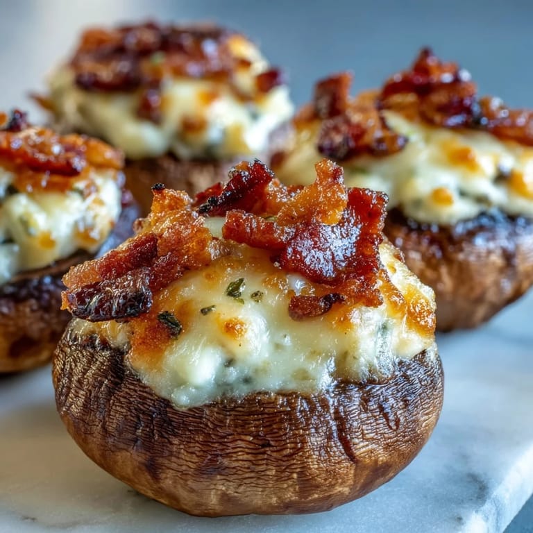Savory Keto Bacon and Cheese Stuffed Mushrooms garnished with fresh parsley, ideal for a low-carb appetizer.