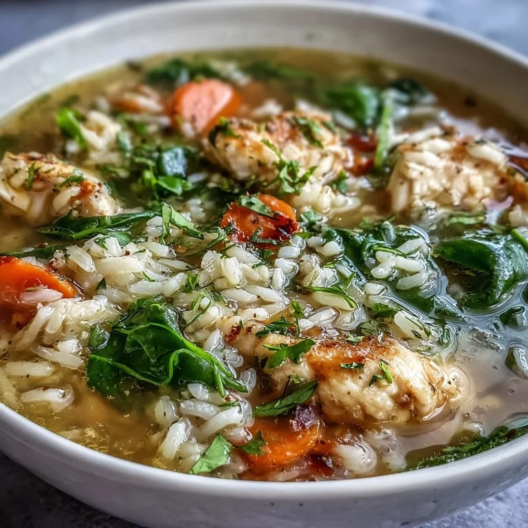 Hearty One-Pot Lemon Chicken Rice Soup with Veggies served steaming hot, perfect for cozy American dinners.