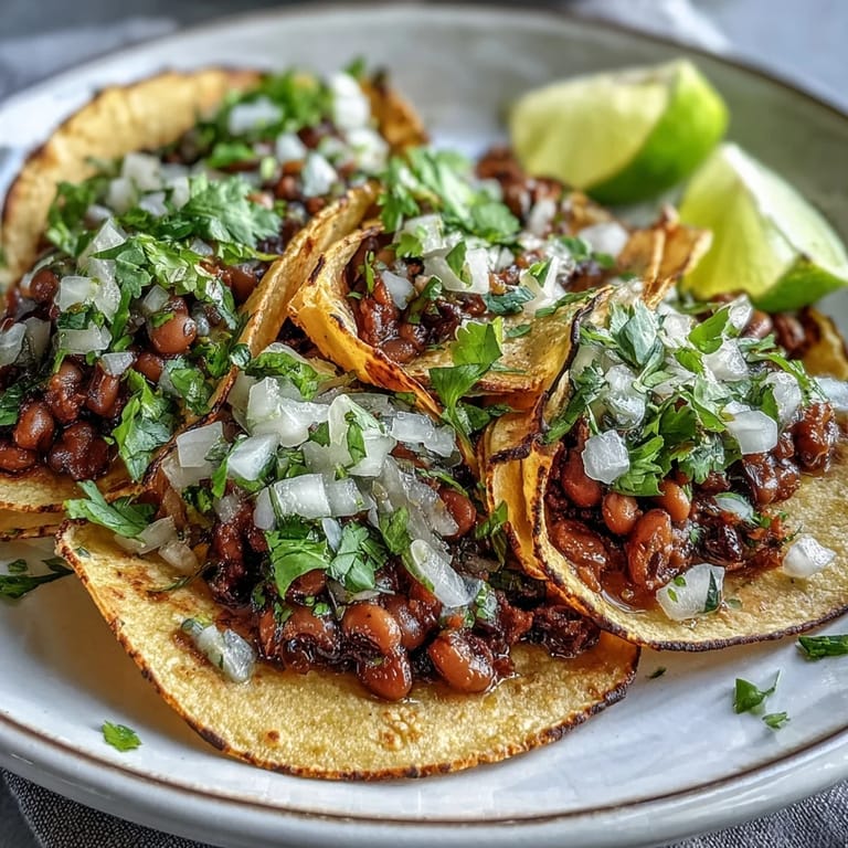 1. Herzhafter veganer Taco mit gewürzten, pürierten schwarzen Augenbohnen, frischem Koriander und Limette.