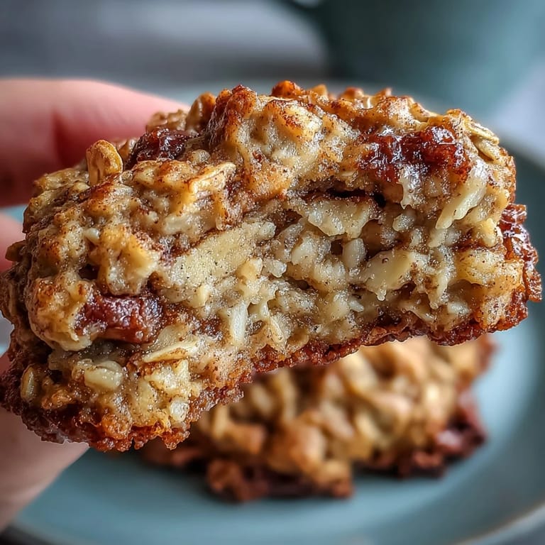 Goldbraune, vegane Bananen-Hafer-Kekse mit Zimt, gefüllt mit saftigen Rosinen und schokoladigen Stückchen für einen süßen Start in den Tag.