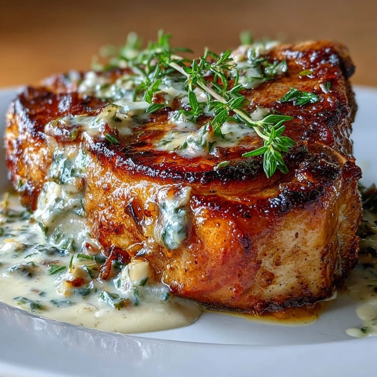 3. Schweinekoteletts perfekt angebraten, mit einer säuerlich-cremigen Dijon-Sauce überzogen und dazu goldbrauner, knuspriger Rosenkohl.