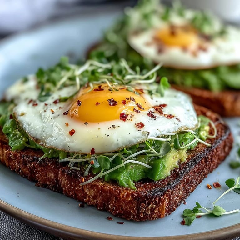 Avocado-Toast mit reifem Avocado, weich gekochtem Ei und frischen Microgreens, ideal für ein gesundes amerikanisches Frühstück.