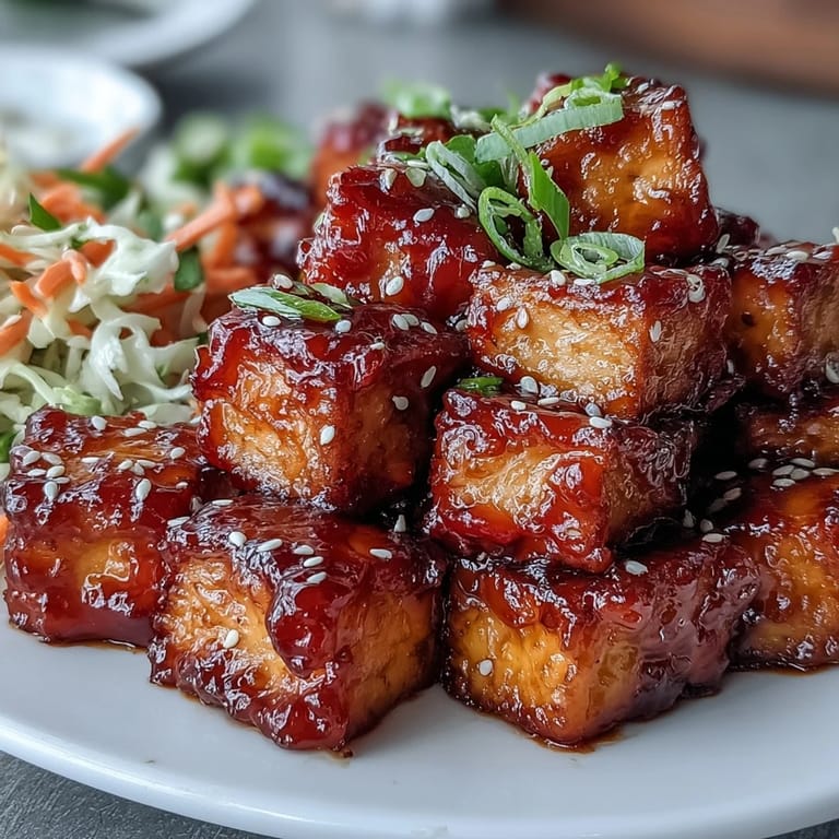 Vegane Salatbecher mit goldbraunem Tofu, überzogen mit süßer Chilisauce und frischem Gemüseslaw.