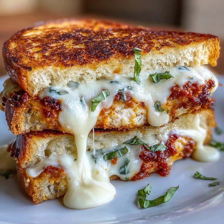 2. Genießen Sie das perfekte Vodka-Sauce-Hähnchen-Parmesan-Sandwich mit goldbraunem Hühnchen, würziger Sauce und frischem Basilikum.  