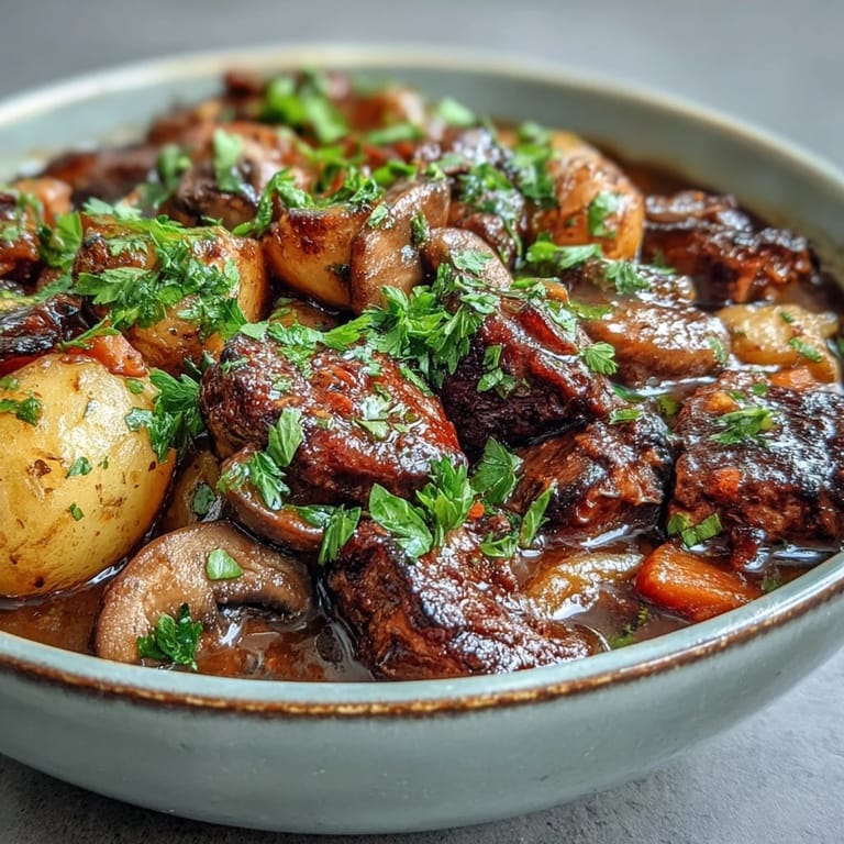 3. Cremiger veganer irischer Eintopf mit Pilz-Fleisch, Pastinaken und aromatischen Kräutern – perfekt für kalte Tage.