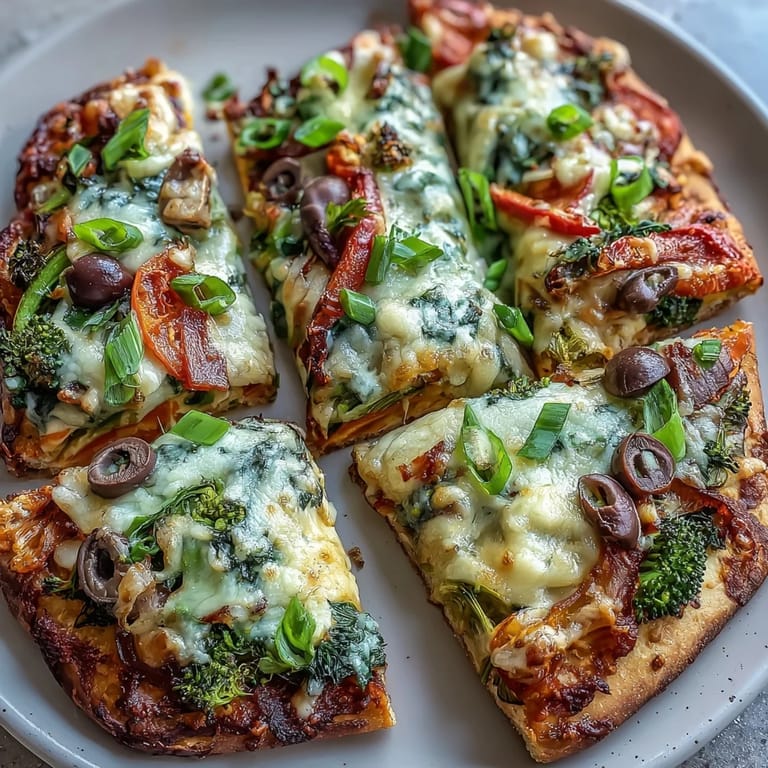 Gesunde und farbenfrohe Fladenbrot-Pizza mit Mozzarella und Parmesan, garniert mit grünen Zwiebeln.