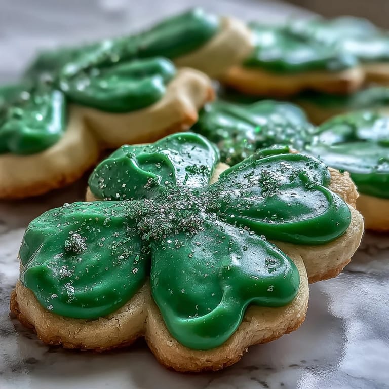 2. Butterzarte Zuckerkekse in Kleeblattform, kunstvoll mit Royal Icing verziert für St. Patrick's Day.