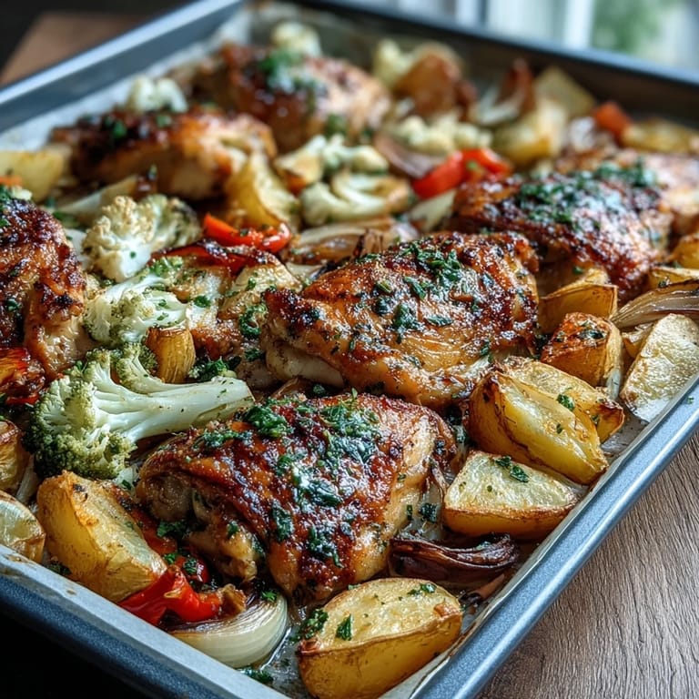 Nährhaftes Blechpfanne Hühnchen und Gemüse mit saftigem Hühnchen, Brokkoli und Paprika, perfekt für stressige Abende.