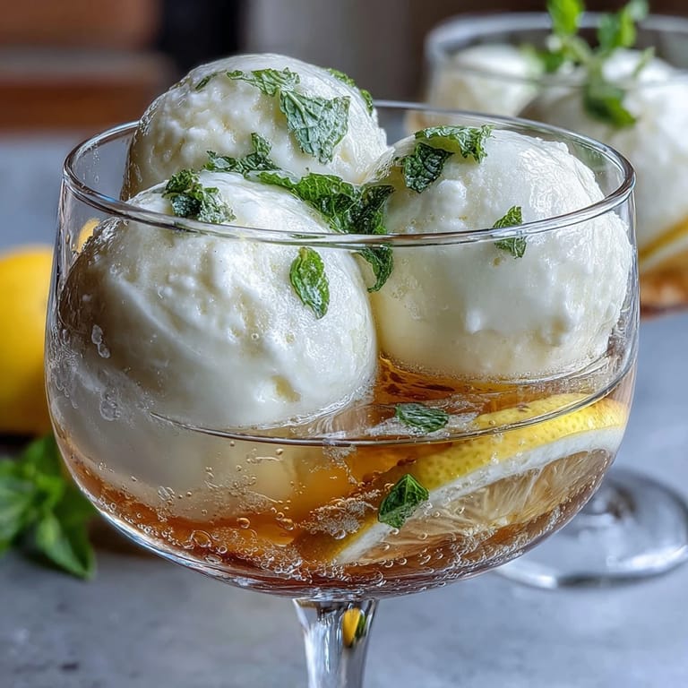 1. Erfrischende Limoncello-Sorbet-Floats mit spritzigem Zitronenwasser und frischer Minze