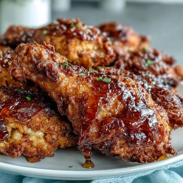 Saftiges, im Ofen gebackenes Hühnchen mit knuspriger Panade, serviert mit einem würzigen Honig-Überzug.