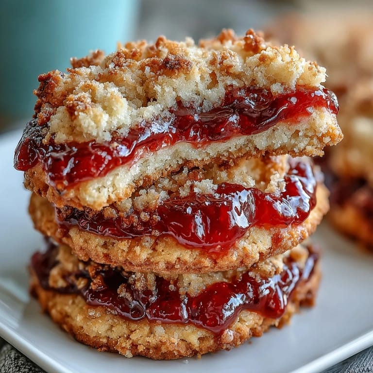 Zarte Kekse mit hausgemachter Erdbeermarmelade, ideal für gemütliche Nachmittage oder festliche Anlässe.  