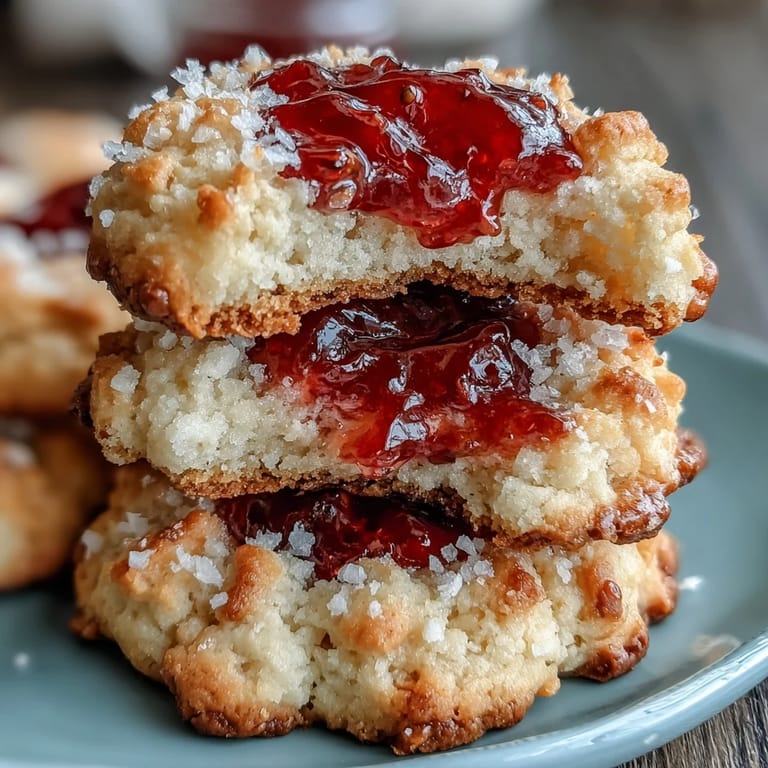 Knusprige Kekse mit süßer Erdbeer-Konfitüre, ein köstlicher Snack für jede Gelegenheit.