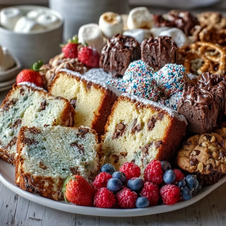 Festlicher Dessert-Teller mit Kuchen, Keksen und Brownie-Bissen, perfekt für Abschlussfeiern.