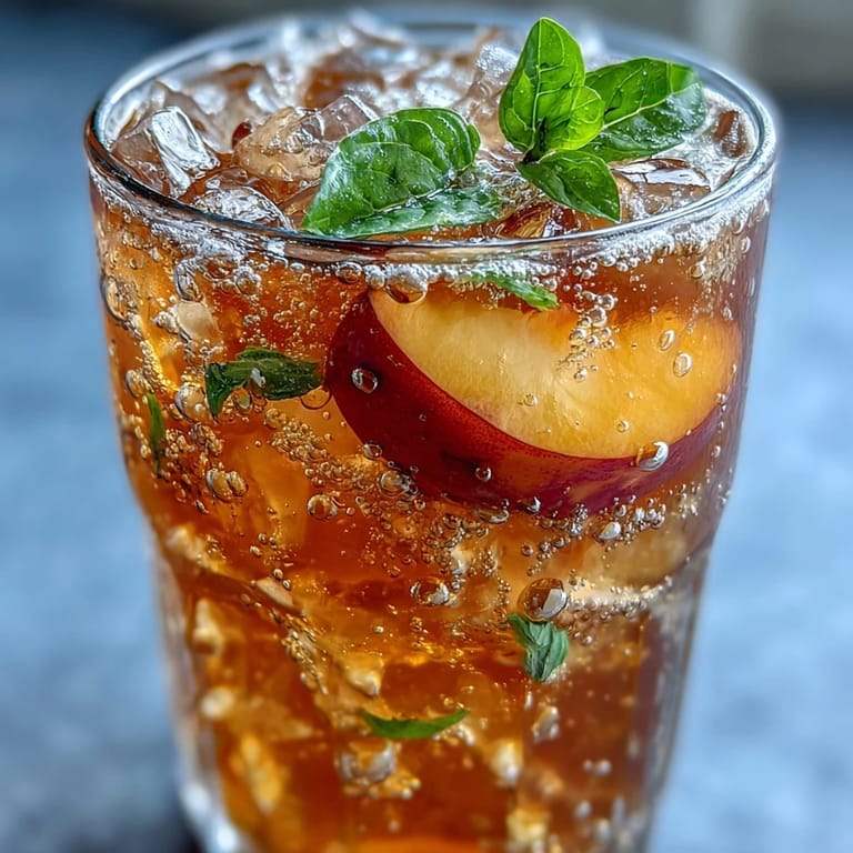 Genießen Sie diese zitrusartige Iced Peach Green Tea Lemonade mit Sommerfrüchteschichten.