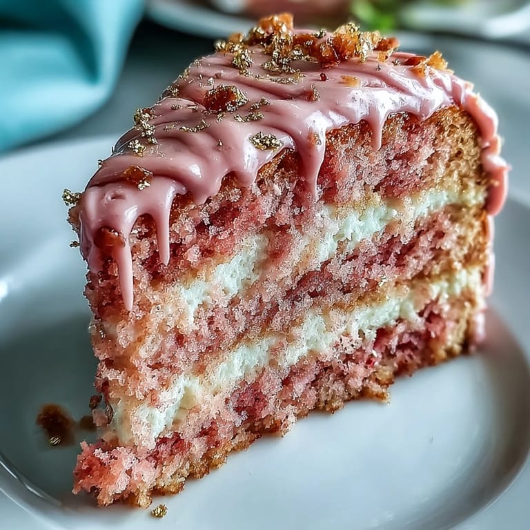 Luxuriöser Rosé Velvet Kuchen mit glänzendem Gold-Drip, bereit für besondere Anlässe.