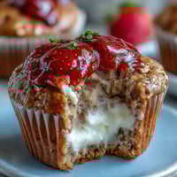 Saftige Erdbeer-Muffins mit griechischem Joghurt und Haferflocken, frisch gebacken und goldbraun.