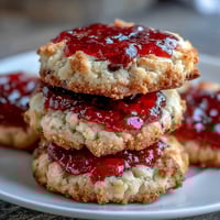 Saftige Butterkekse mit leuchtendem Erdbeer-Füllung, perfekt für Nachmittagskaffee oder als Geschenk.  