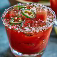 Erfrischender Cinco de Mayo Wassermelone Jalapeño Margarita Mocktail mit Salzkante.