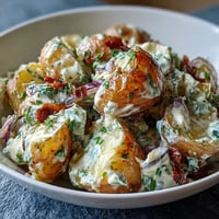 Juneteenth Soul Food Kartoffelsalat, cremig und mit würzigen Pickles und Senf für Familienfeiern.