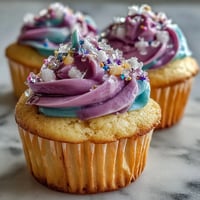 Zweistimmige Geburtstags-Cupcakes für Zwillinge mit wunderschönem, gefrostetem Wirbel.